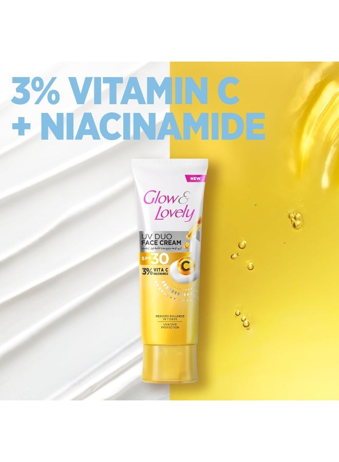 جلو آند لوفلي كريم الوجه Glow & Lovely UV Duo، عامل حماية من الشمس 30، 3% فيتامين سي ونياسيناميد، 50 غرام - Image 4